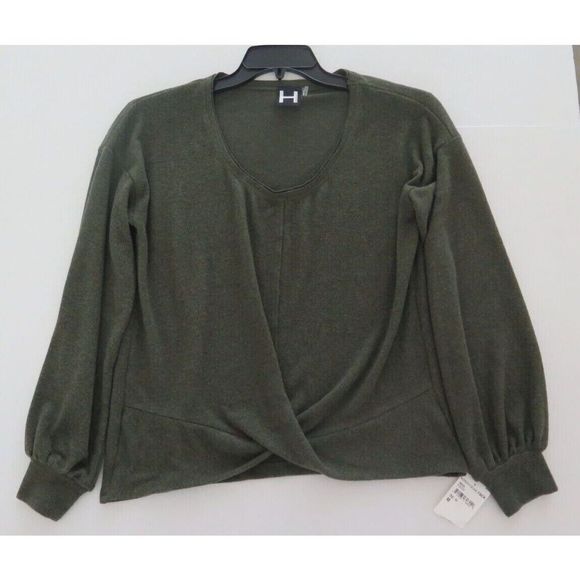 H by Bordeaux Women's Sz M Dark Olive Fleece Boxy Long Sleeve Sweatshirt - Picture 3 of 7